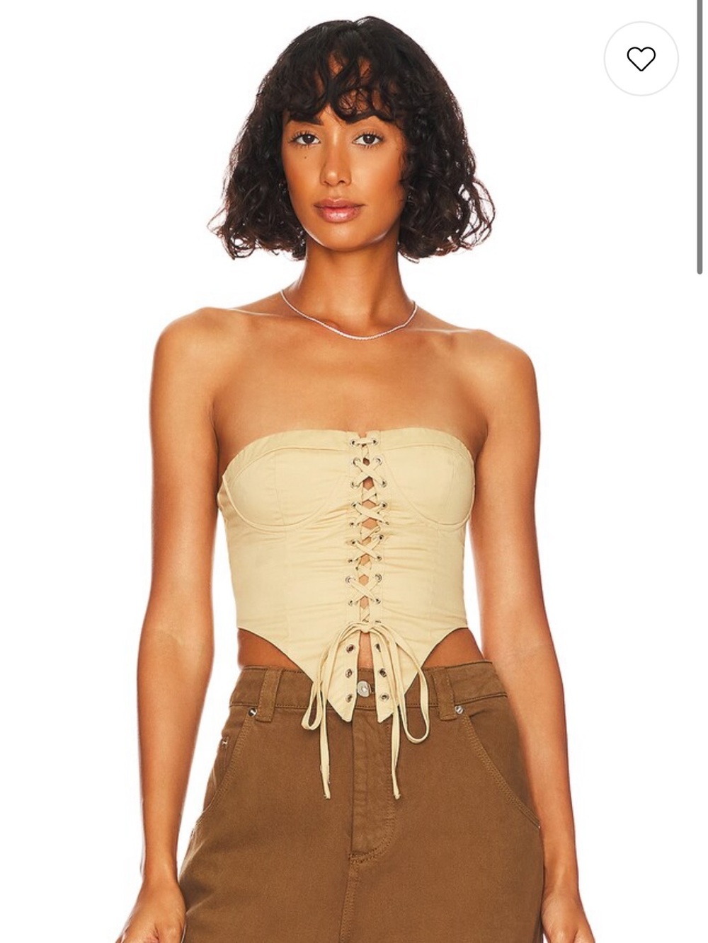 superdown Beige Lace-Up Strapless Corset Crop Top
